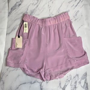 BNWT Wilfred Cannes Lilac High-Waisted Silk Shorts | Sz M